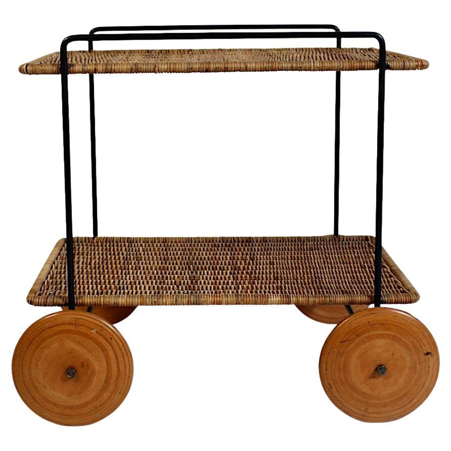 Mid Century Modern Vintage Rattan Buche Bar Cart Carl Auböck 1951 Wien im Angebot