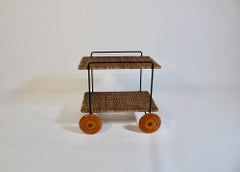 Mid Century Modern Vintage Rattan Beech Iron Carl Auboeck Bar Cart 1951 Vienna