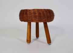 Sgabello organico in rattan e faggio vintage Tony Paul 1950s