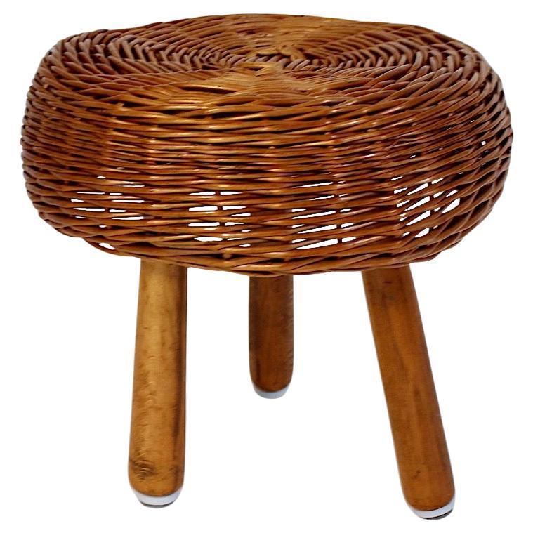 Mid Century Modern Vintage Rattan Beech Organic Stool Tony Paul 1950s