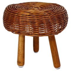 Mid Century Modern Vintage Rattan Beech Organic Stool Tony Paul 1950s