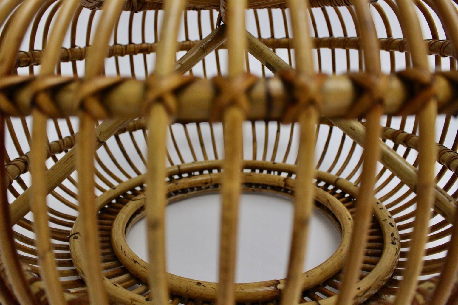 Italian Mid-Century Modern Vintage Rattan Pouf in the Style of Albini 1960s For Sale