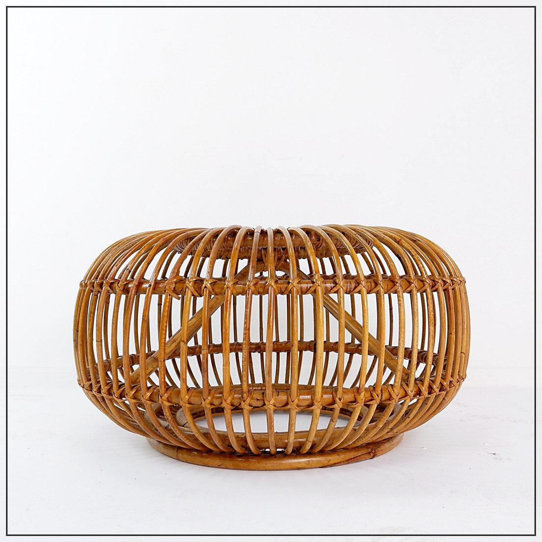 Pouf moderne du milieu du siècle dernier en rotin vintage dans le style d'Albini, années 1960 en vente 4