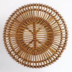 Mid-Century Modern Vintage Rattan Pouf in the Style of Albini 1960s