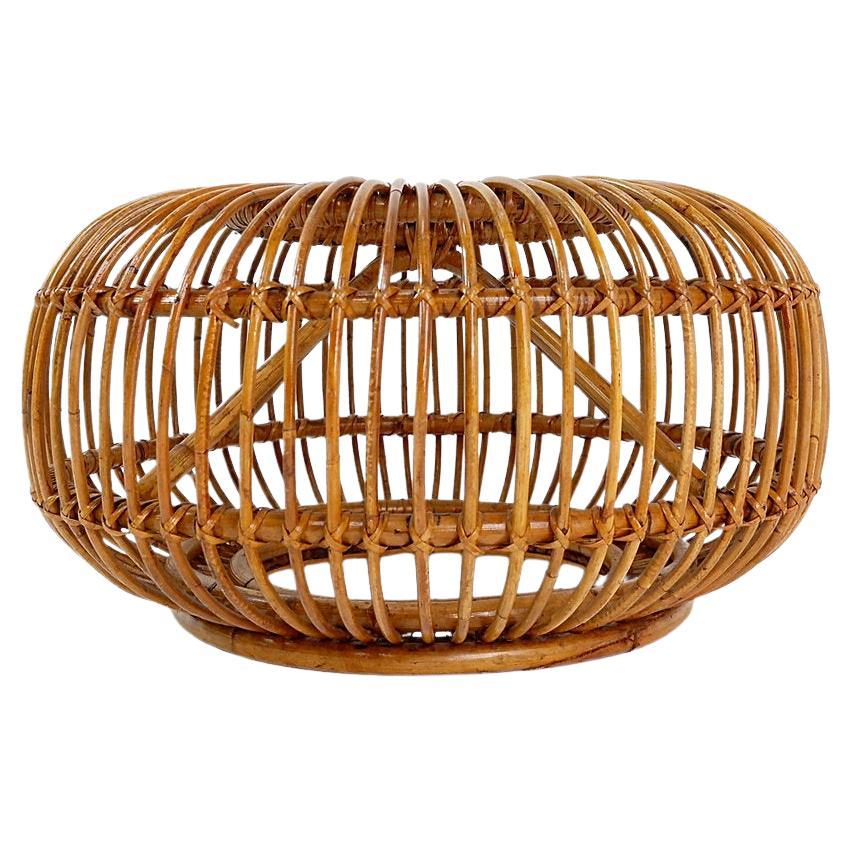 Pouf in rattan vintage di metà secolo nello stile di Albini 1960
