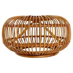 Pouf in rattan vintage di metà secolo nello stile di Albini 1960