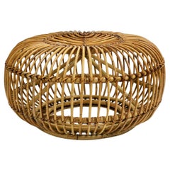Mid-Century Modern Vintage Rattan Pouf in the Style of Albini 1960s