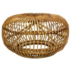 Mid-Century Modern Vintage Rattan Pouf in the Style of Albini 1960s