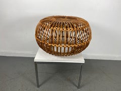 Mid-Century Modern Vintage Rattan Pouf Stool Franco Albini Attr Italy, 1950s