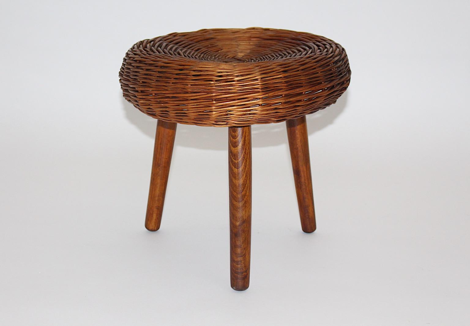 Mid-Century Modern Vintage Rattan Korbweide Buche Hocker attr Tony Paul 1955 USA im Angebot 5