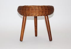 Mid Century Modern Vintage Ratán Mimbre Haya Taburete attr Tony Paul 1955 USA