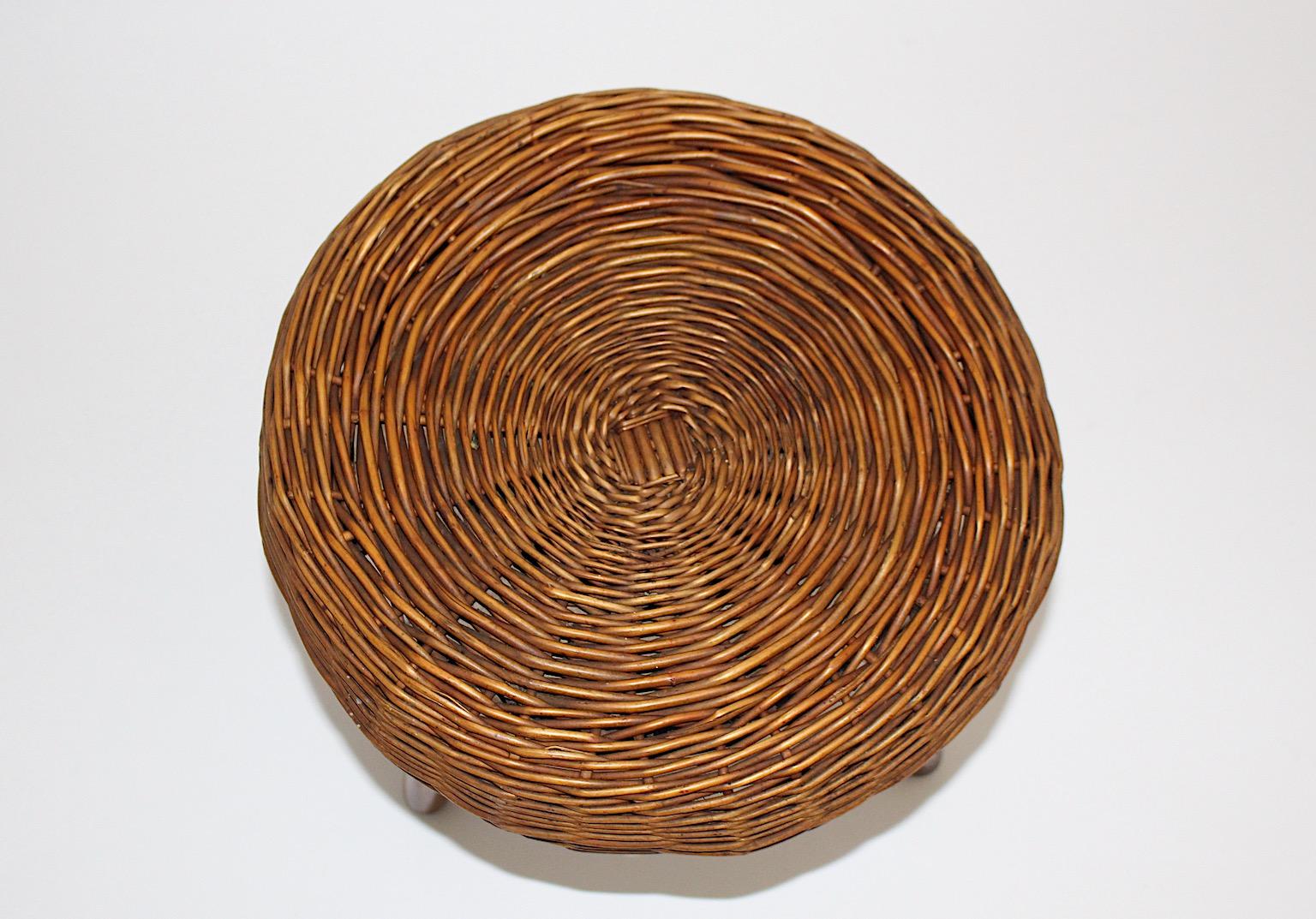 Mid-Century Modern Vintage Rattan Korbweide Buche Hocker attr Tony Paul 1955 USA im Angebot 3