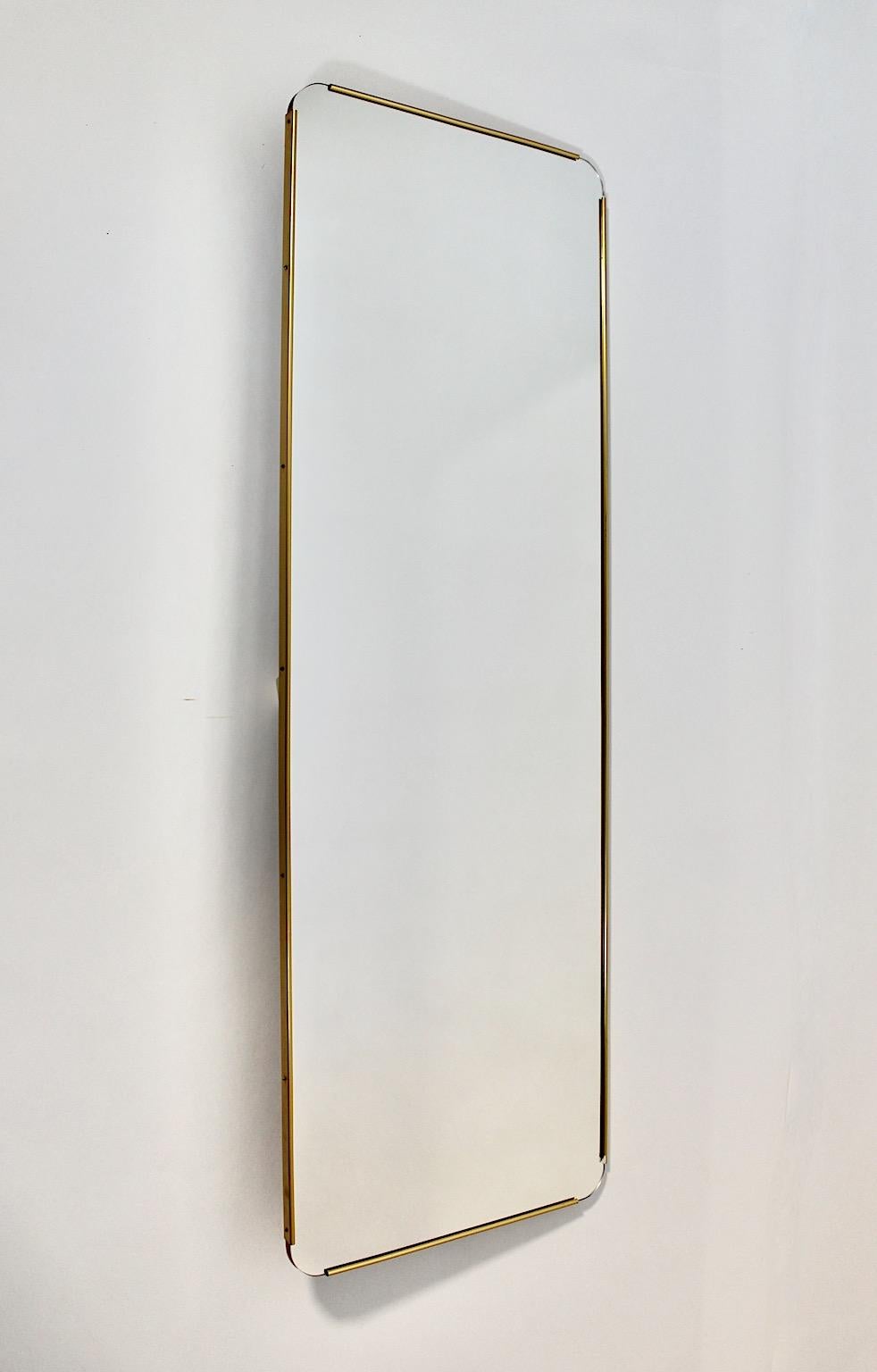 20th Century Mid Century Modern Vintage Rectangular Brass Full Length Mirror Floor Mirror  For Sale