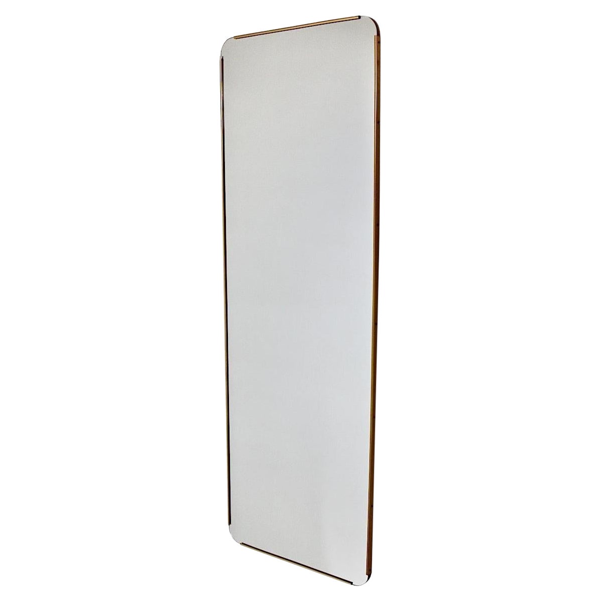 Mid Century Modern Vintage Rectangular Brass Full Length Mirror Floor Mirror