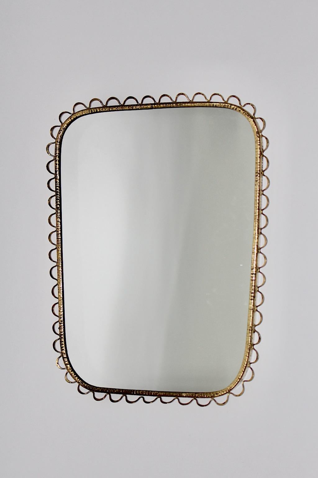 Italian Mid-Century Modern Vintage Rectangular Brass Wall Mirror with Loops 1950s Italy For Sale