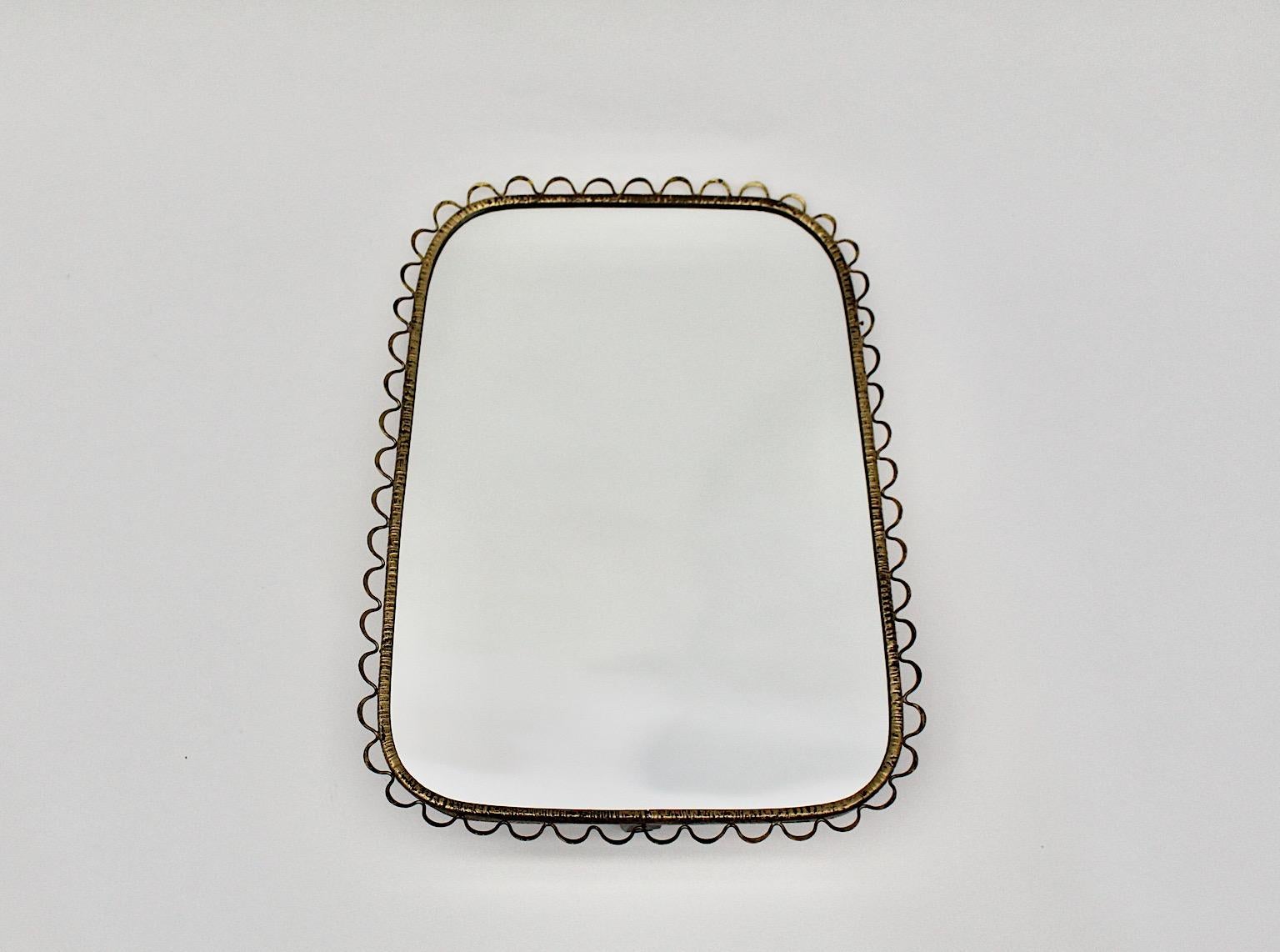 Mid-Century Modern Vintage Rectangular Brass Wall Mirror with Loops 1950s Italy For Sale 3