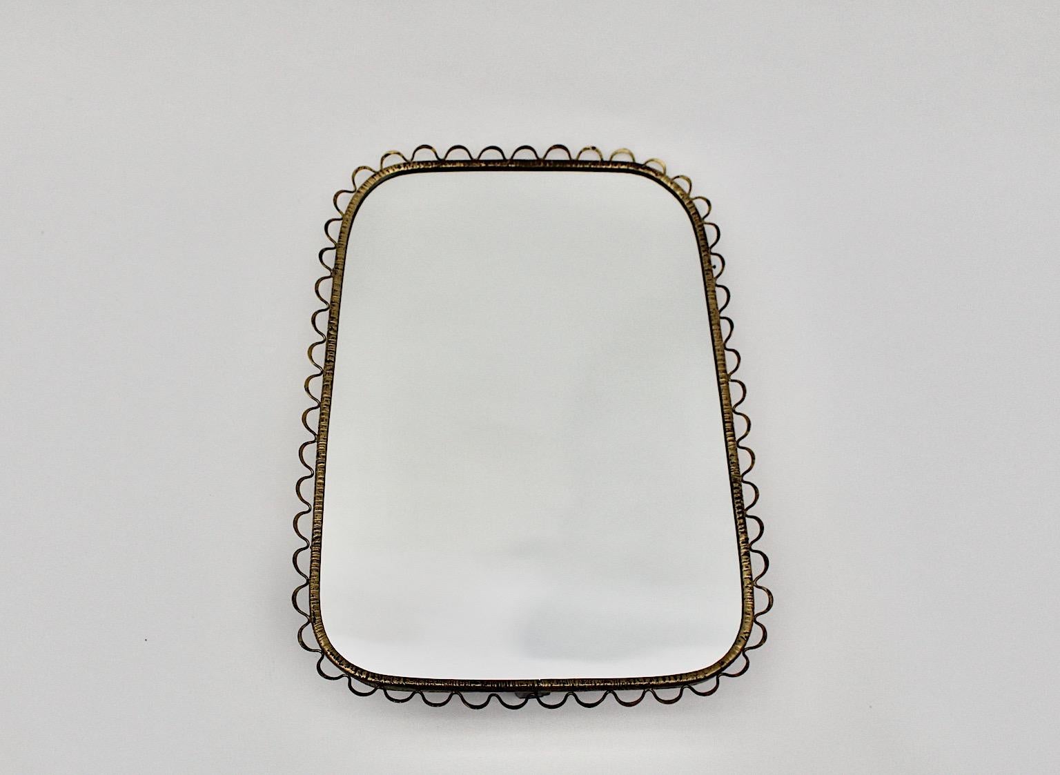 Mid-Century Modern Vintage Rectangular Brass Wall Mirror with Loops 1950s Italy For Sale 4
