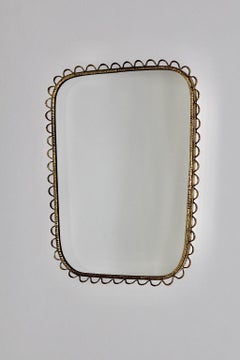 Mid Century Modern Vintage Rectangular Brass Wall Mirror with Loops Italy 1950s