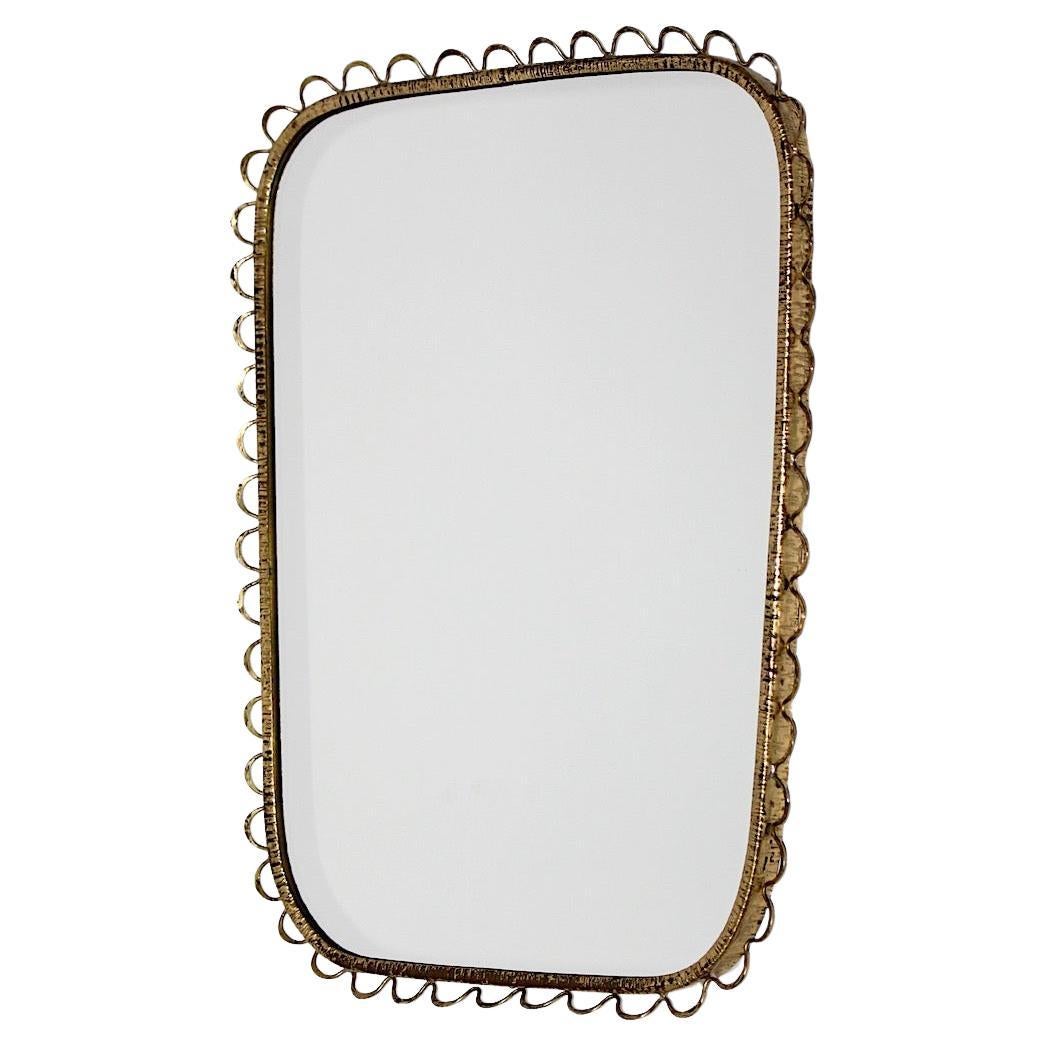 Mid Century Modern Vintage Rectangular Brass Wall Mirror with Loops Italy 1950s