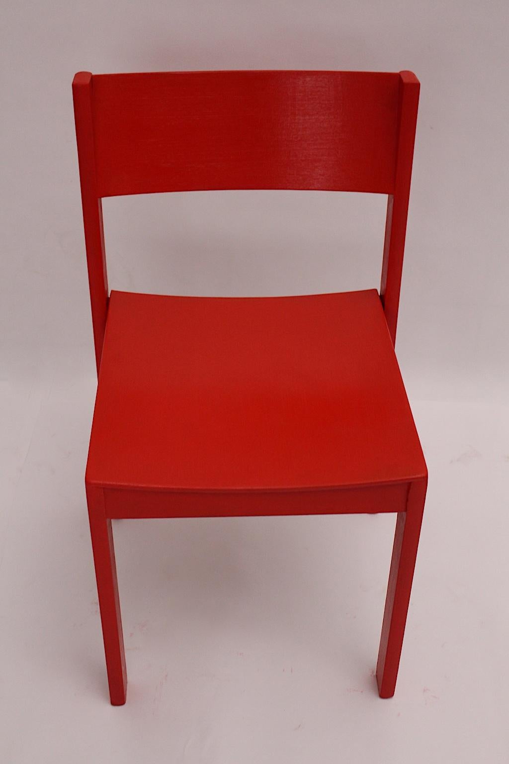 Mid-Century Modern Vintage Red Beech Dining Room Chairs 1950s Vienna Austria For Sale 8