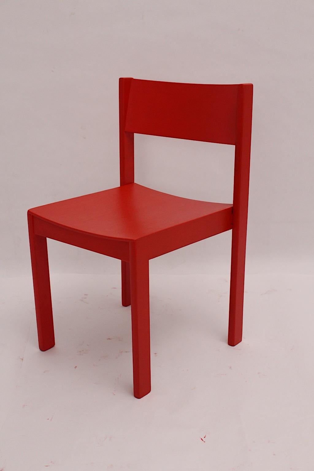 Mid-Century Modern Vintage Red Beech Dining Room Chairs 1950s Vienna Austria For Sale 9