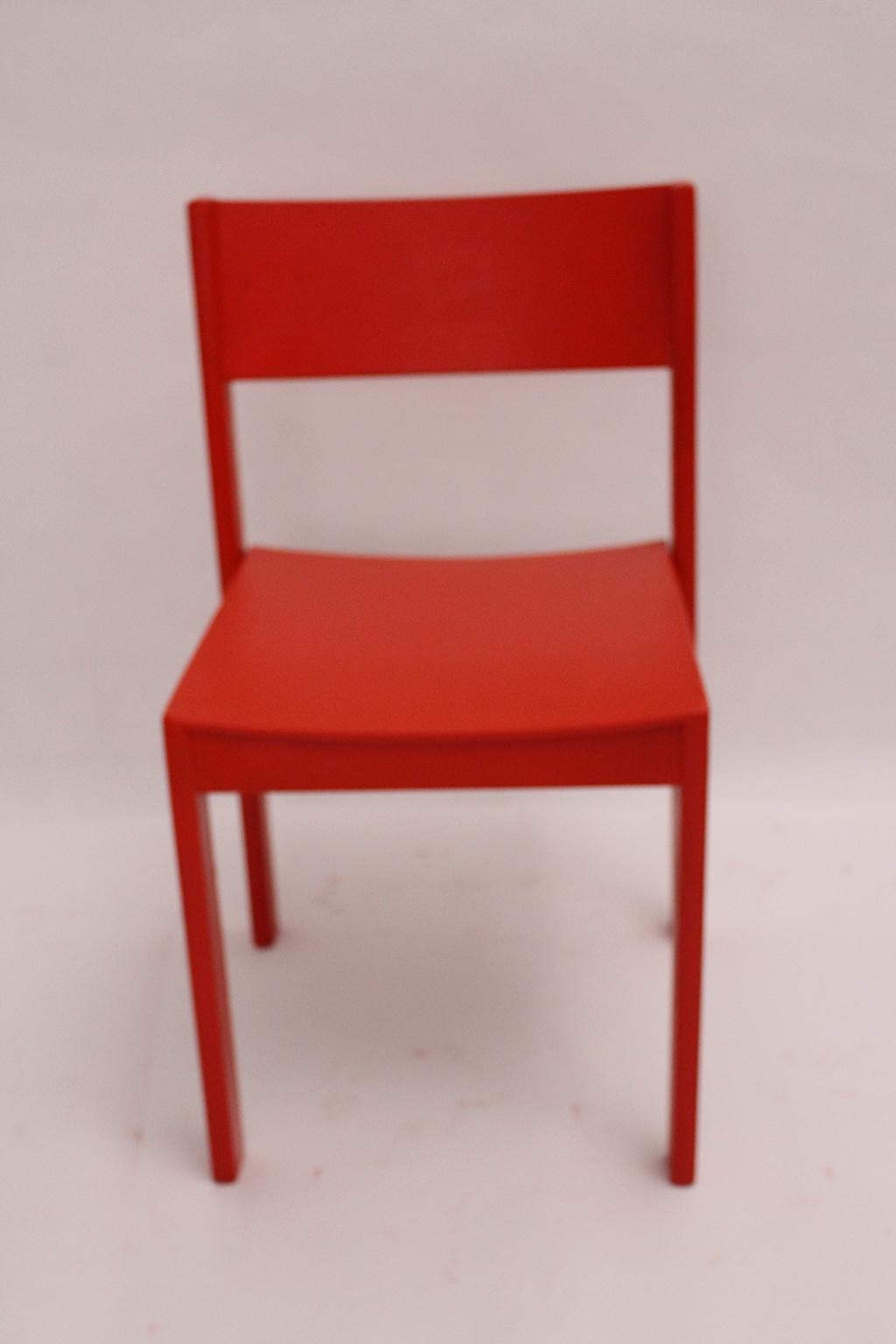 Mid-Century Modern Vintage Red Beech Dining Room Chairs 1950s Vienna Austria For Sale 10