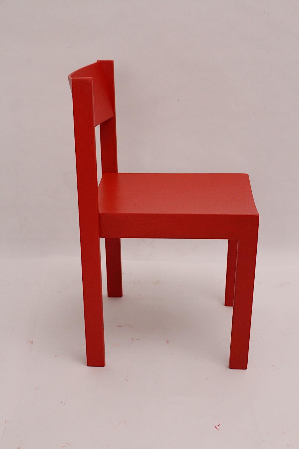 Mid-Century Modern Vintage Red Beech Dining Room Chairs 1950s Vienna Austria For Sale 11