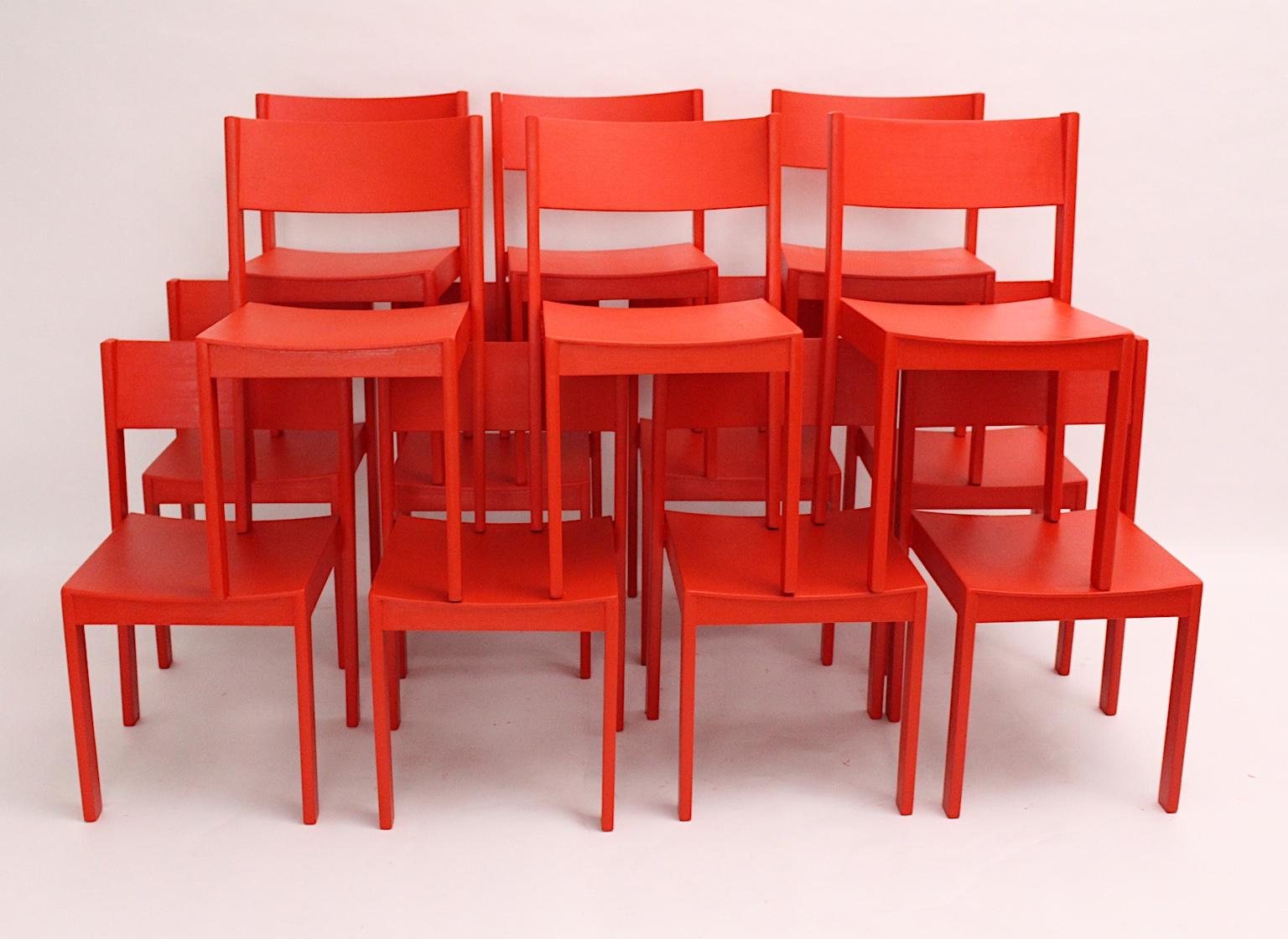 Mid-20th Century Mid-Century Modern Vintage Red Beech Dining Room Chairs 1950s Vienna Austria For Sale