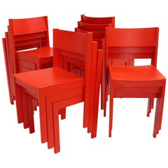 Mid-Century Modern Retro Red Beech Dining Room Chairs 1950s Vienna Austria