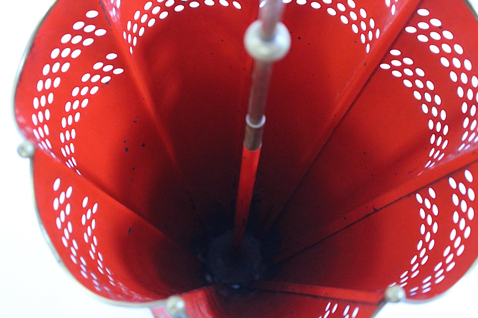 Mid Century Modern Vintage Red Brass Umbrella Stand 1950s Italy For Sale 5