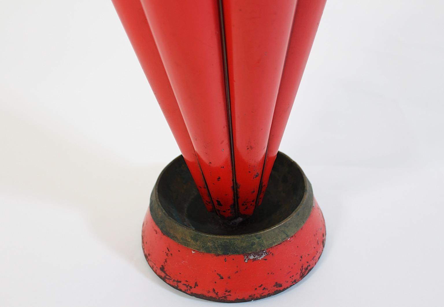 Mid Century Modern Vintage Red Brass Umbrella Stand 1950s Italy For Sale 6