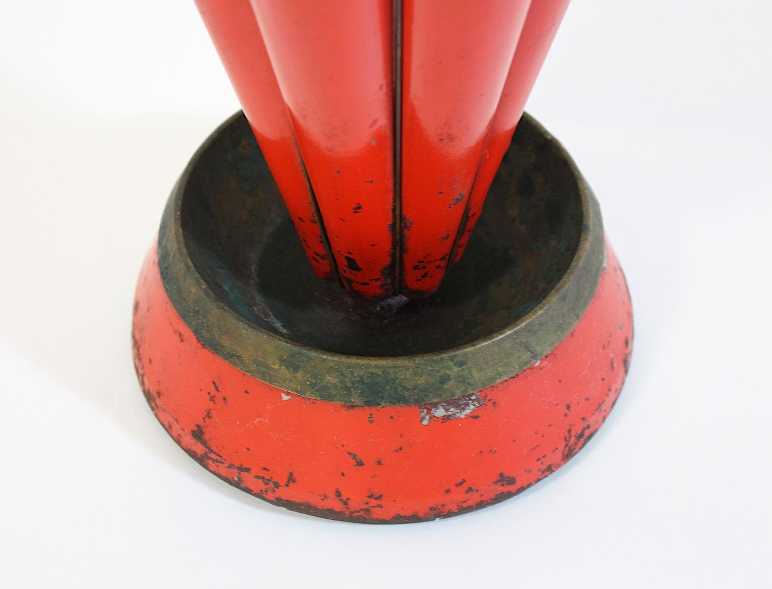 Mid Century Modern Vintage Red Brass Umbrella Stand 1950s Italy For Sale 7