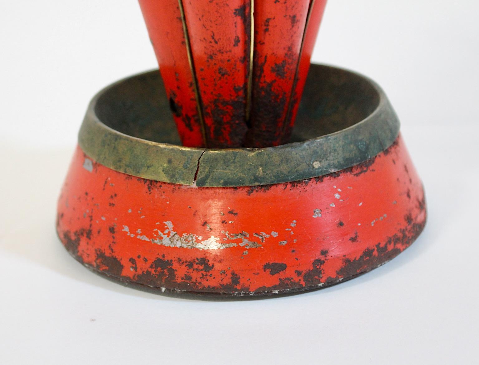 Mid Century Modern Vintage Red Brass Umbrella Stand 1950s Italy For Sale 8