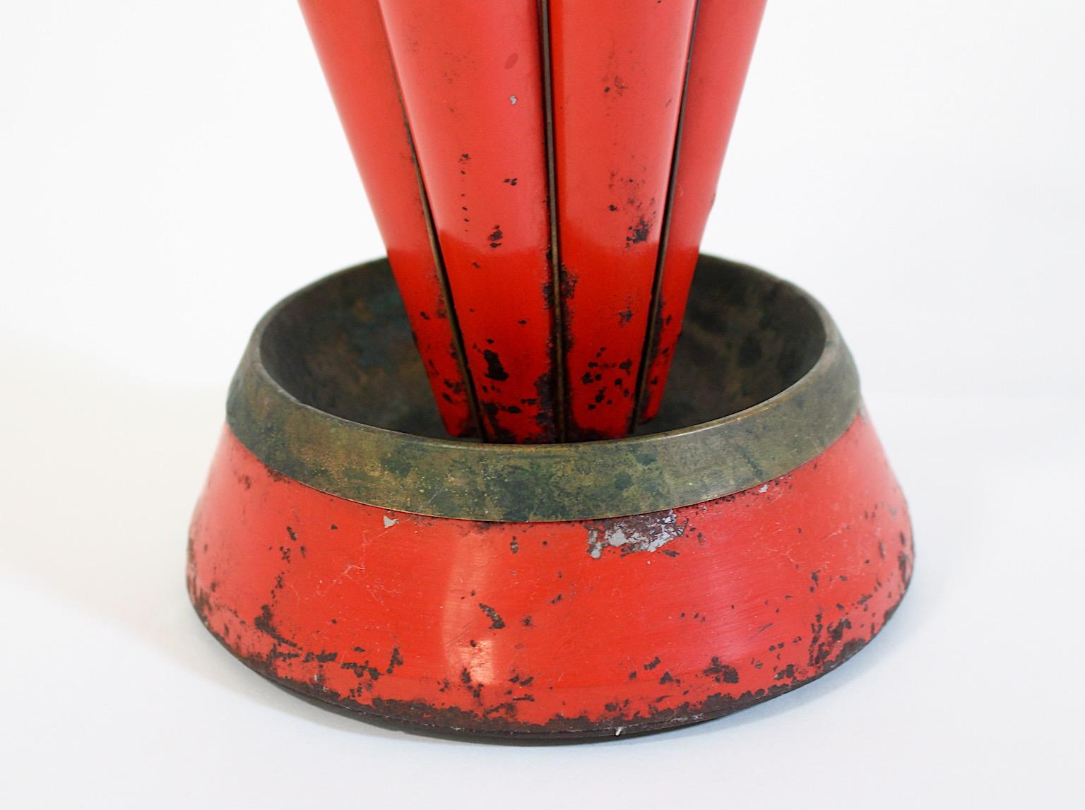 Mid Century Modern Vintage Red Brass Umbrella Stand 1950s Italy For Sale 10