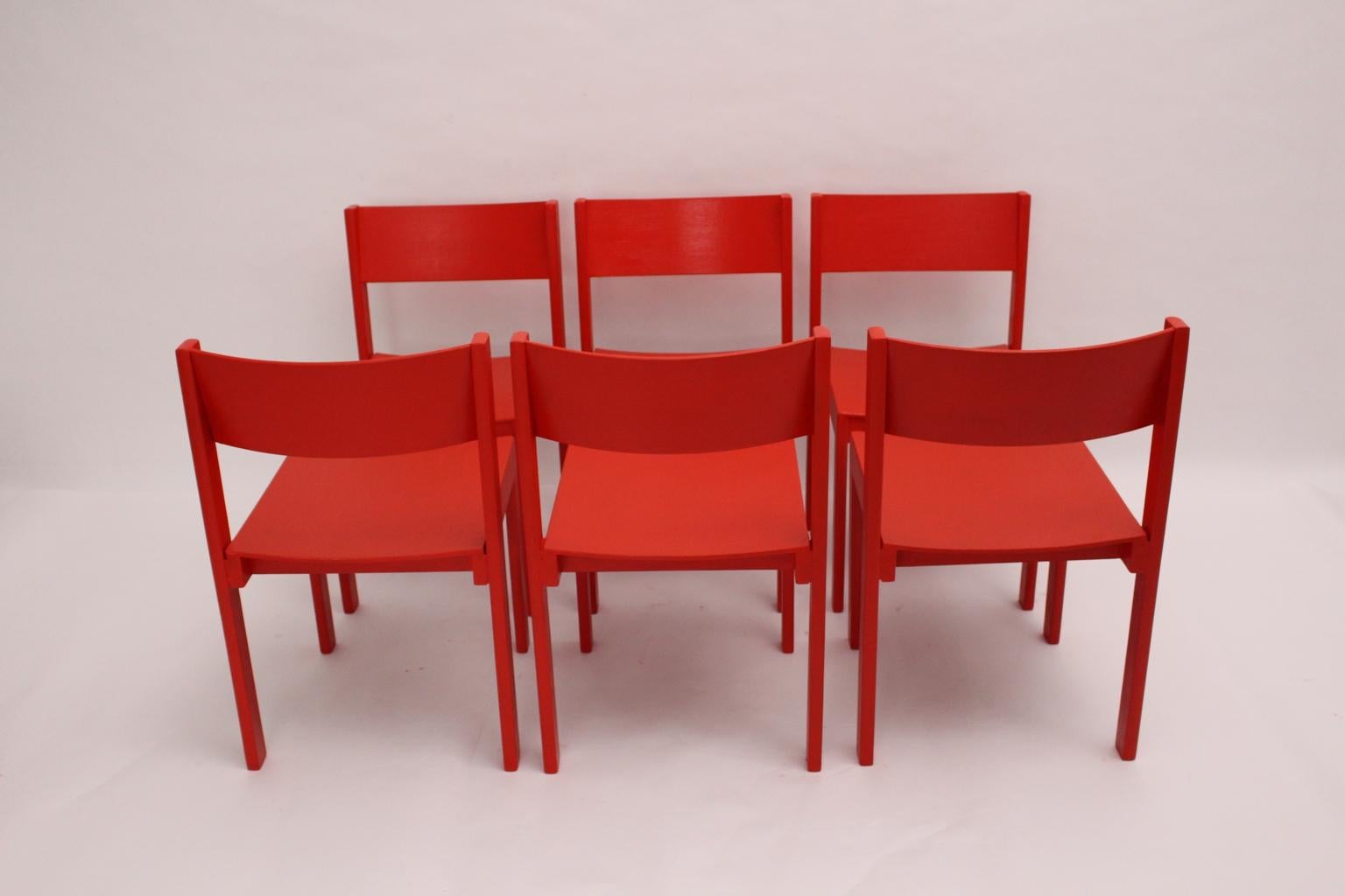 Mid-Century Modern Vintage Red Dining Room Chairs Carl Auböck, 1956, Vienna 5