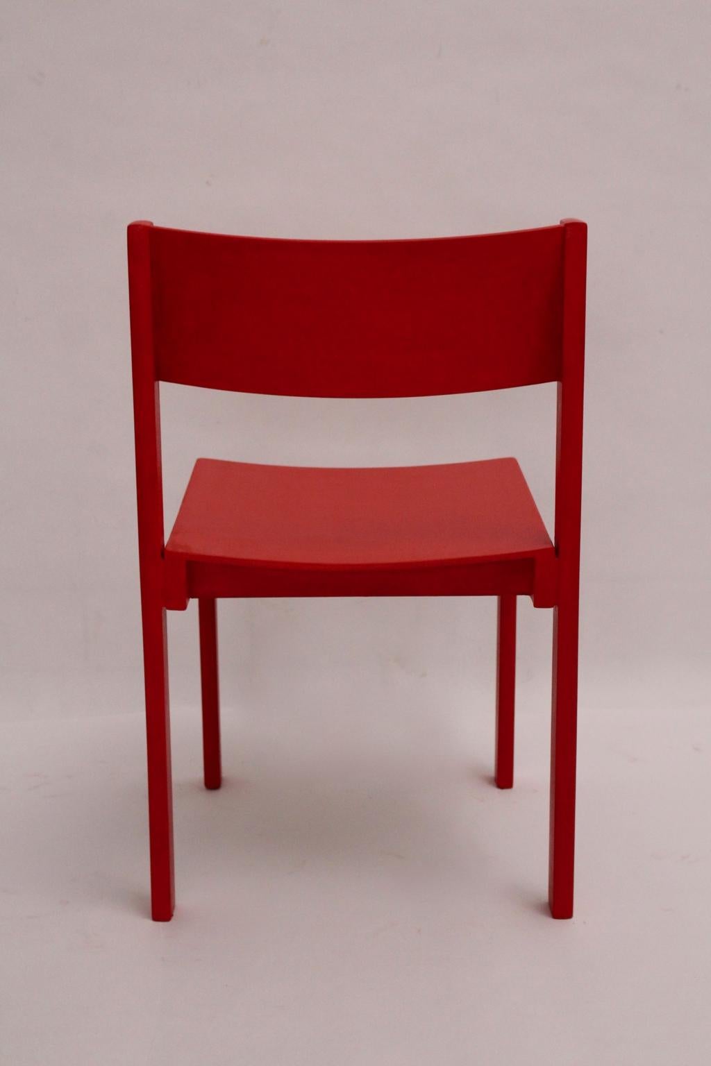 Mid-Century Modern Vintage Red Dining Room Chairs Carl Auböck, 1956, Vienna 10