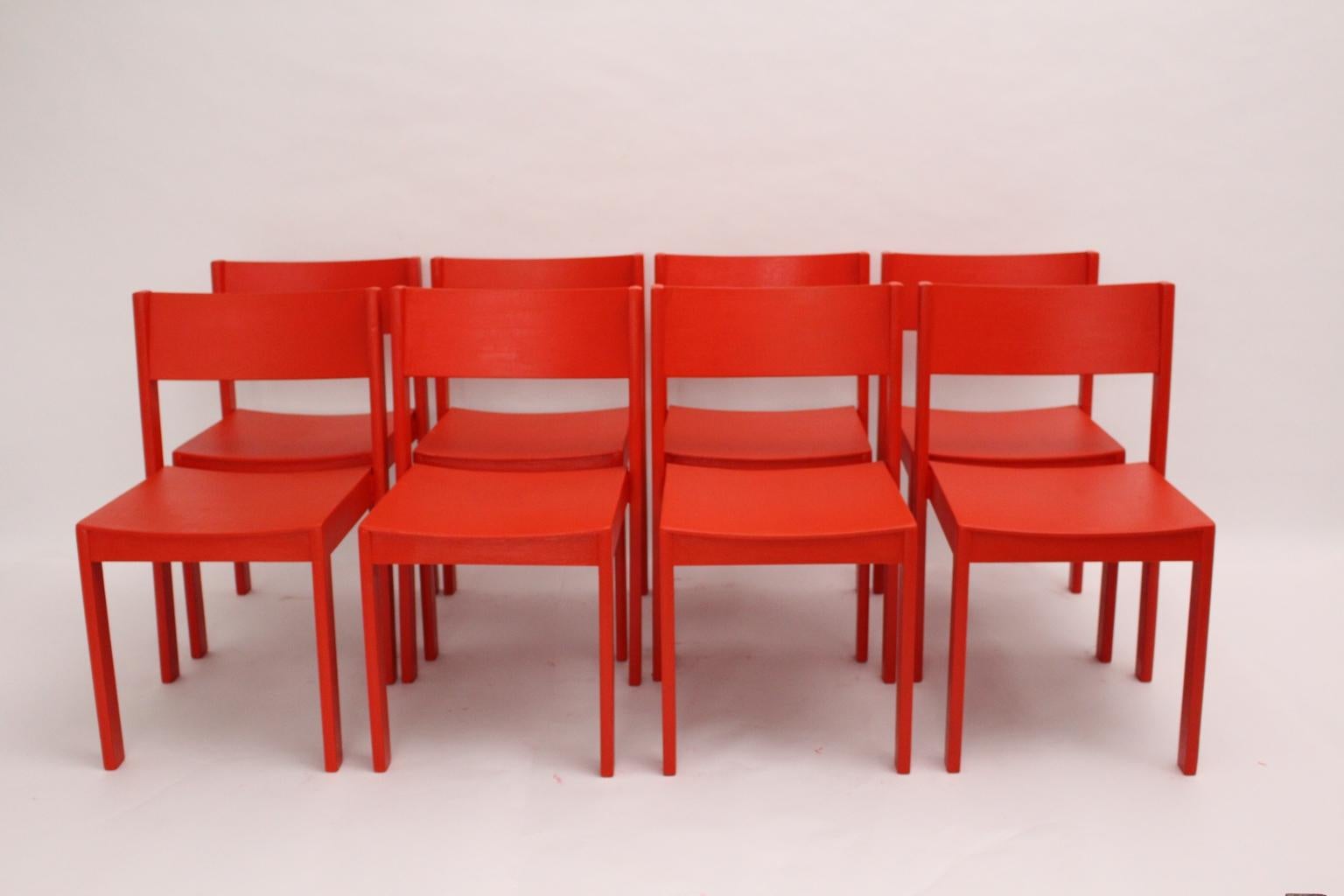 Mid-Century Modern Vintage Red Dining Room Chairs Carl Auböck, 1956, Vienna 1