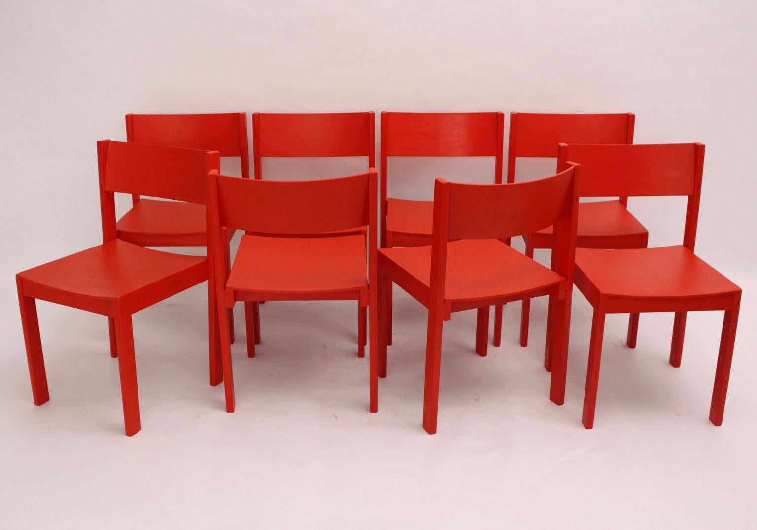 Mid-Century Modern Vintage Red Dining Room Chairs Carl Auböck, 1956, Vienna 2