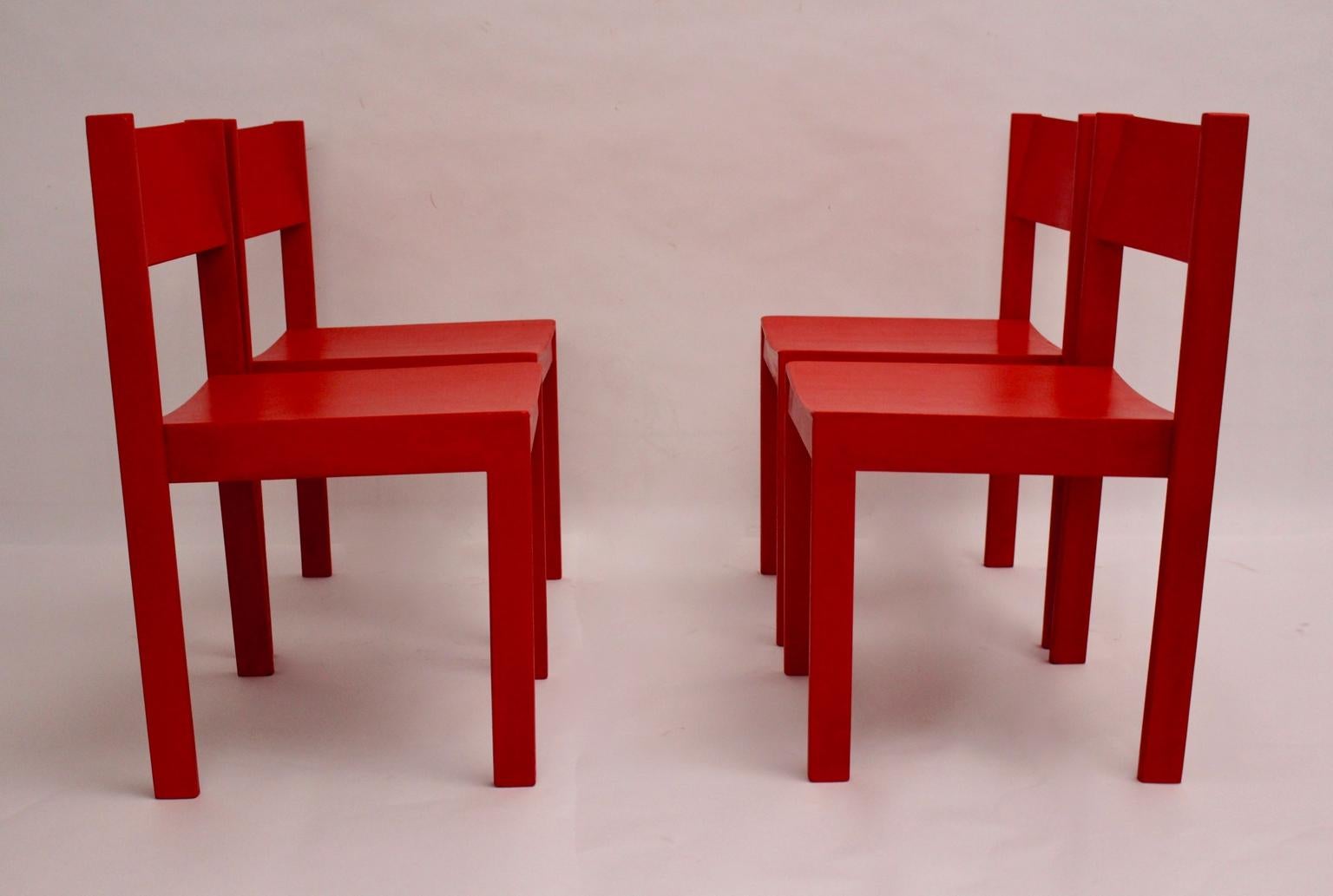 Mid-Century Modern Vintage Red Dining Room Chairs Carl Auböck, 1956, Vienna 4