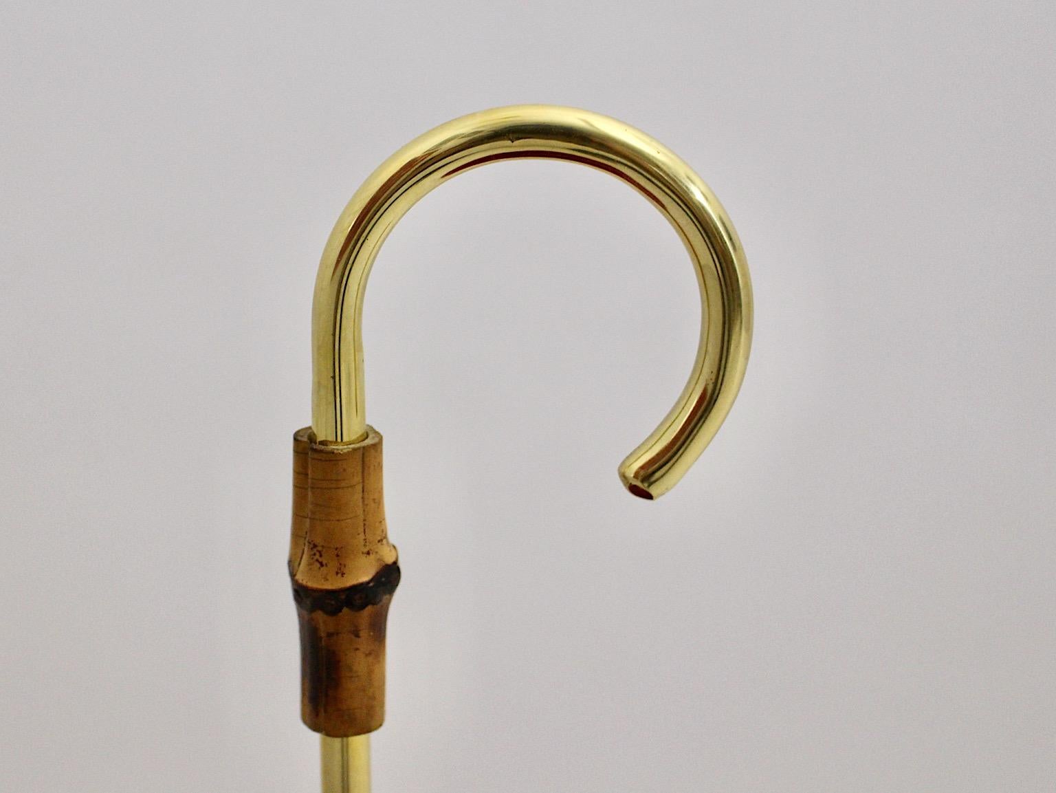 Mid-Century Modern Vintage Red Metal Brass Umbrella Stand Cane Holder 1950 Italy For Sale 8