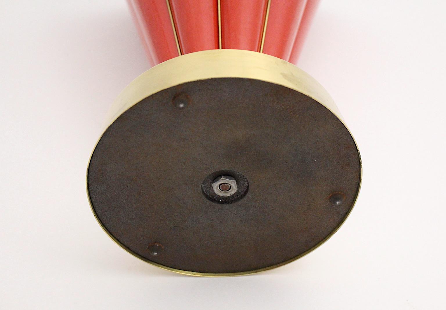 Mid-Century Modern Vintage Red Metal Brass Umbrella Stand Cane Holder 1950 Italy For Sale 10