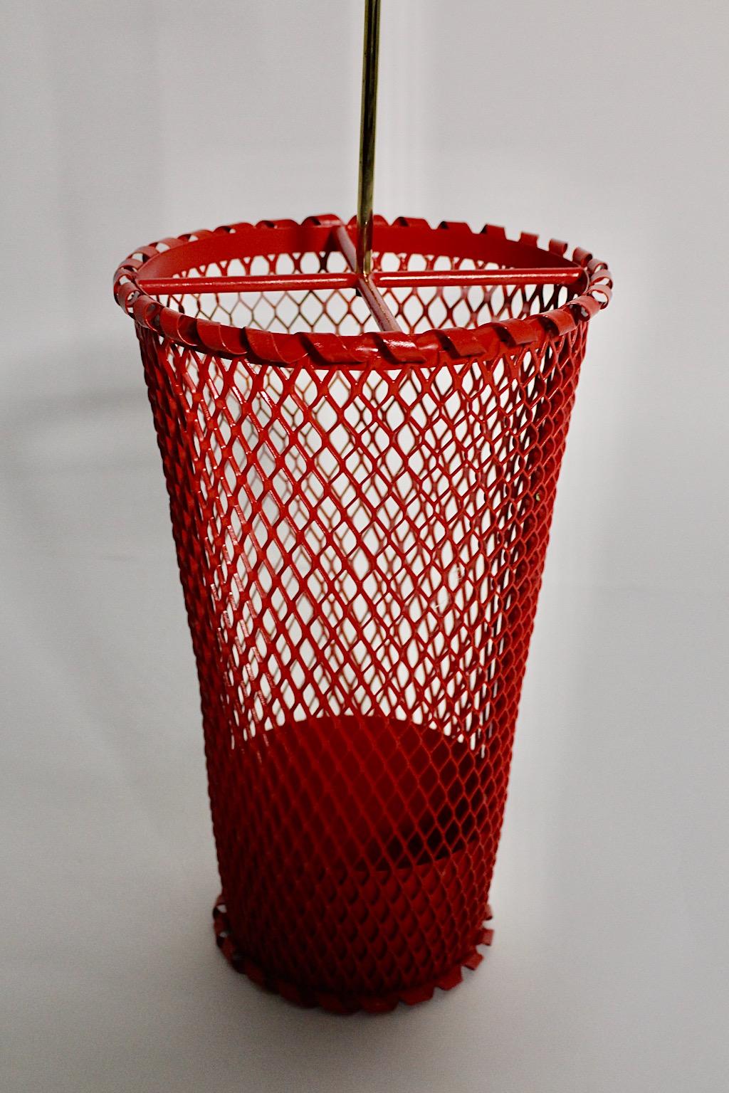 Mid-Century Modern Vintage Red Metal Brass Umbrella Stand Mathieu Mategot 1950s  For Sale 1
