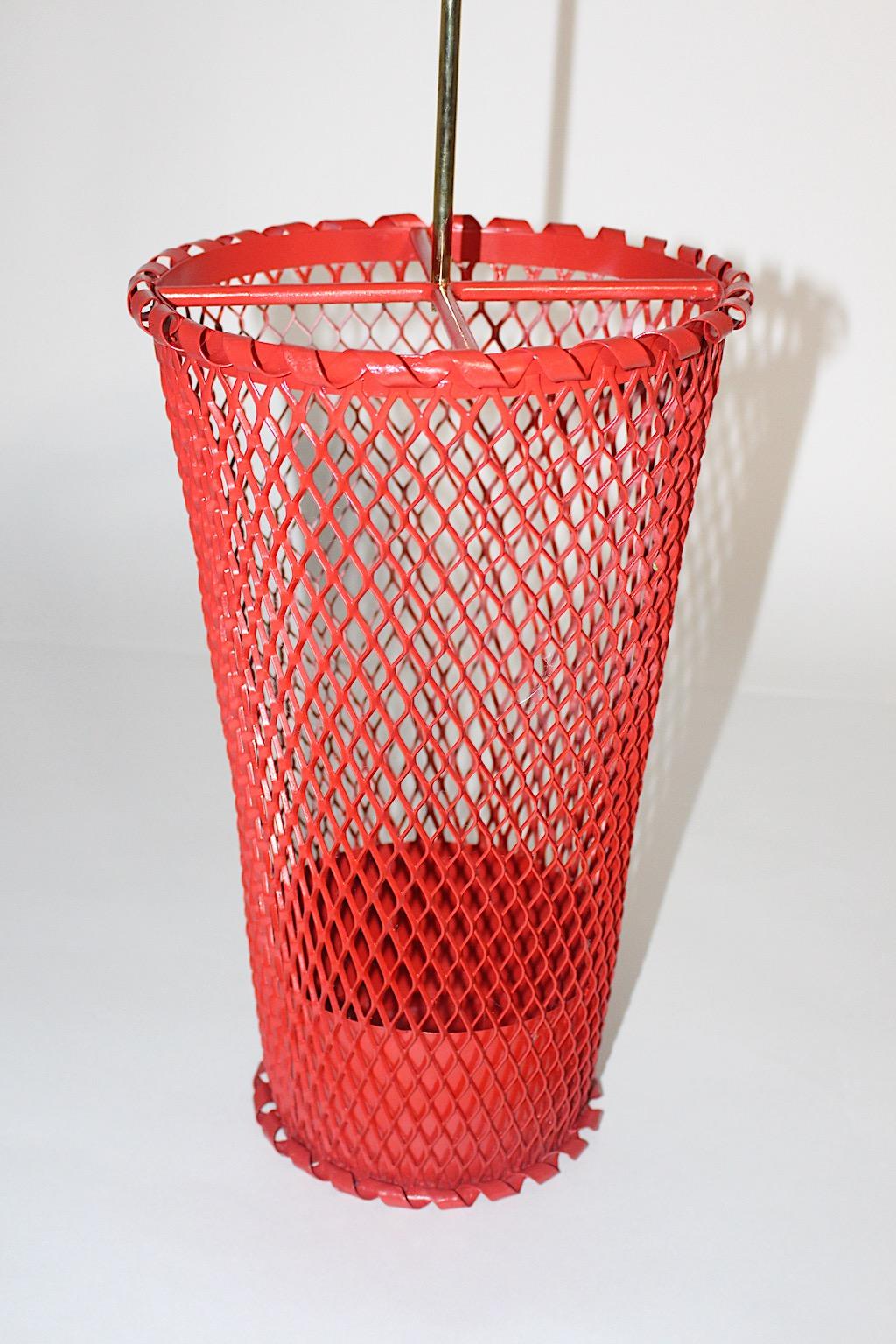 Mid-Century Modern Vintage Red Metal Brass Umbrella Stand Mathieu Mategot 1950s  For Sale 2