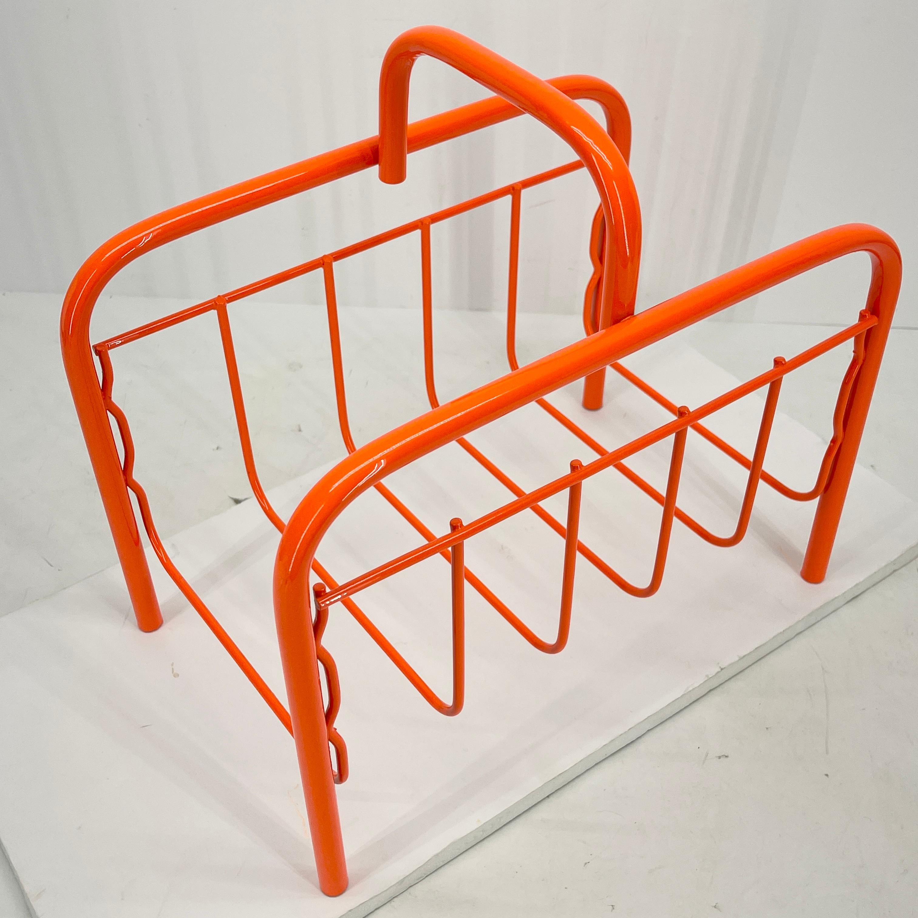 Mid-Century Modern Vintage Red Orange Metal Magazine Rack 7