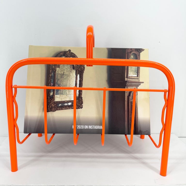 Red Magazine Racks Mid-Century Modern Vintage Red Orange Metal Magazine Rack at 1stDibs