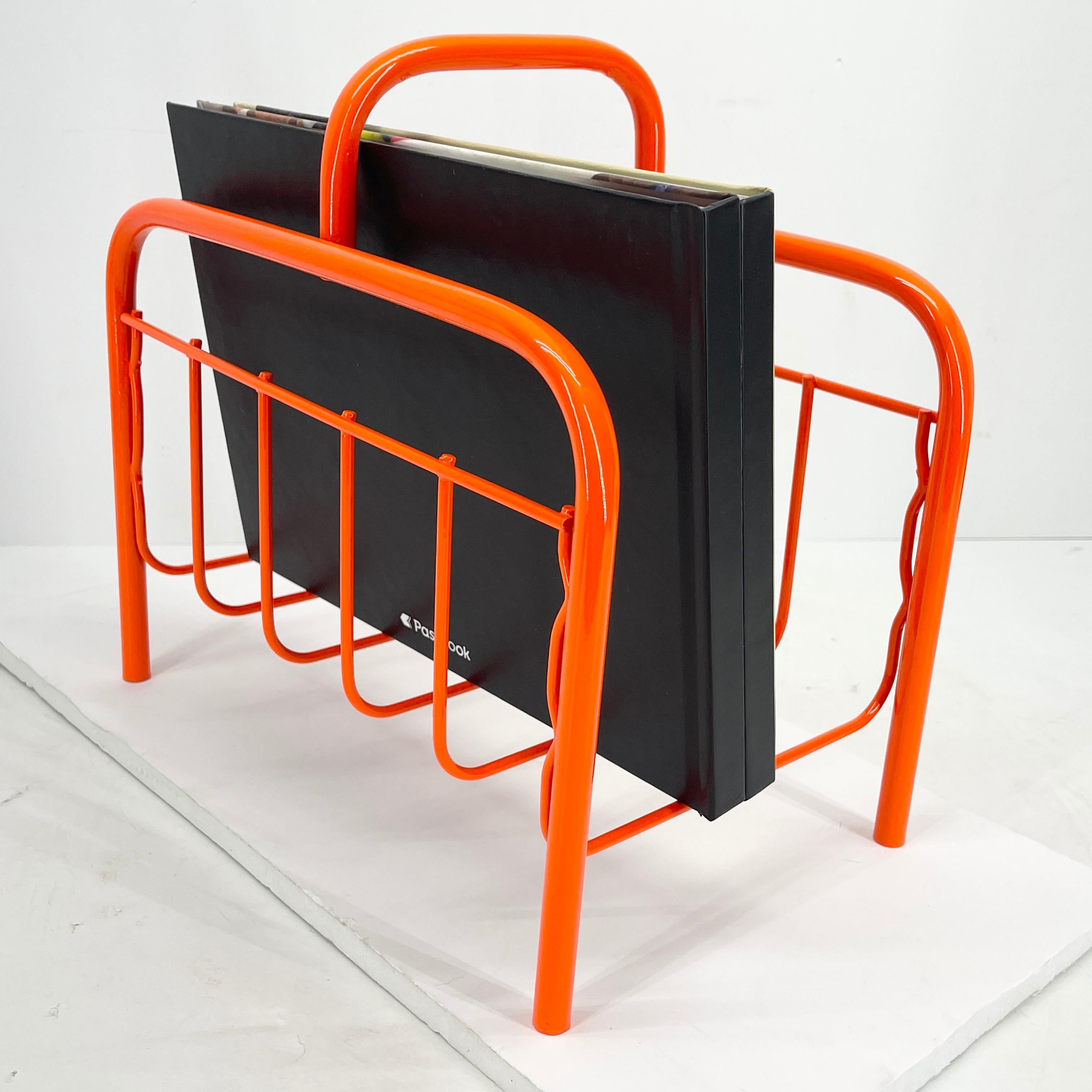 Late 20th Century Mid-Century Modern Vintage Red Orange Metal Magazine Rack