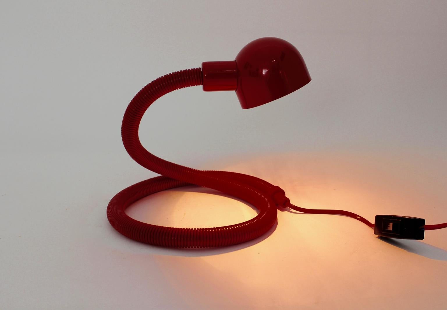 Italian Mid-Century Modern Vintage Red Plastic Table Lamp Heby, Isao Hosoe, Italy, 1968 For Sale