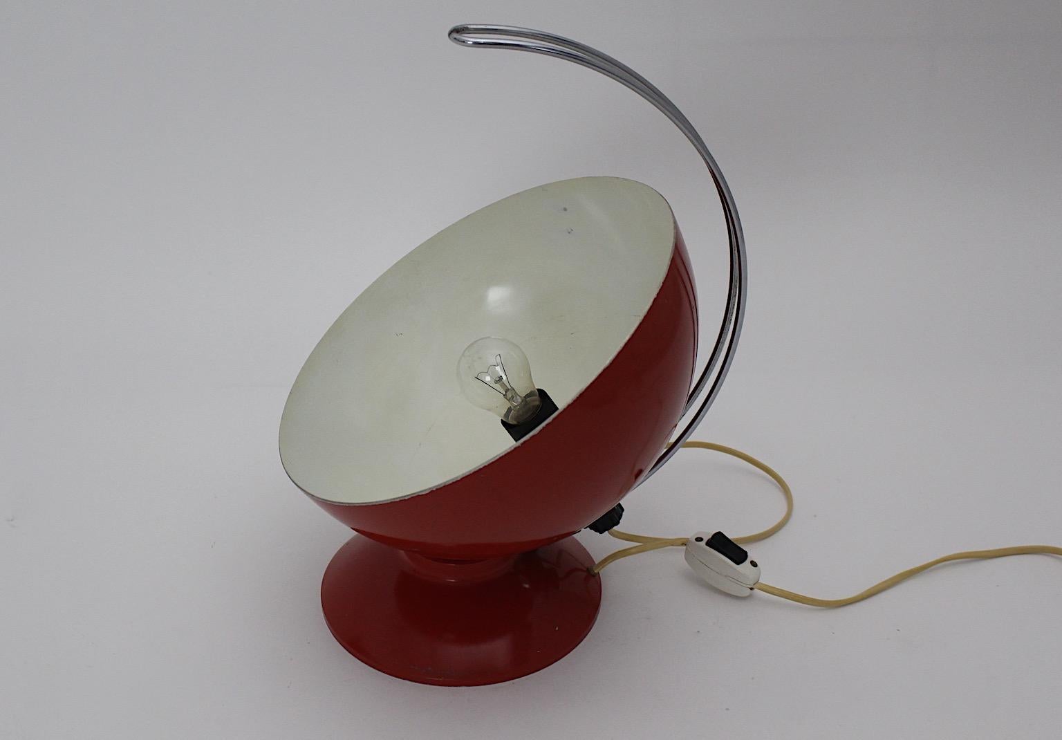 20th Century Mid Century Modern Vintage Red Table Lamp Adjustable Shade 1950s Germany For Sale