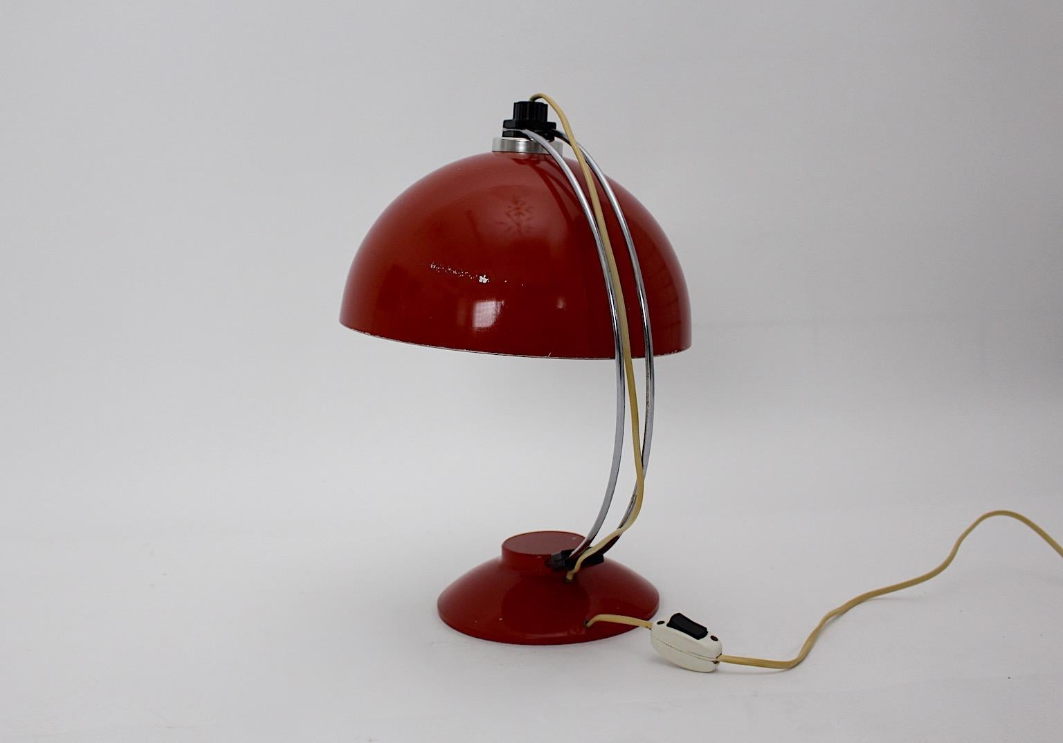 Metal Mid Century Modern Vintage Red Table Lamp Adjustable Shade 1950s Germany For Sale