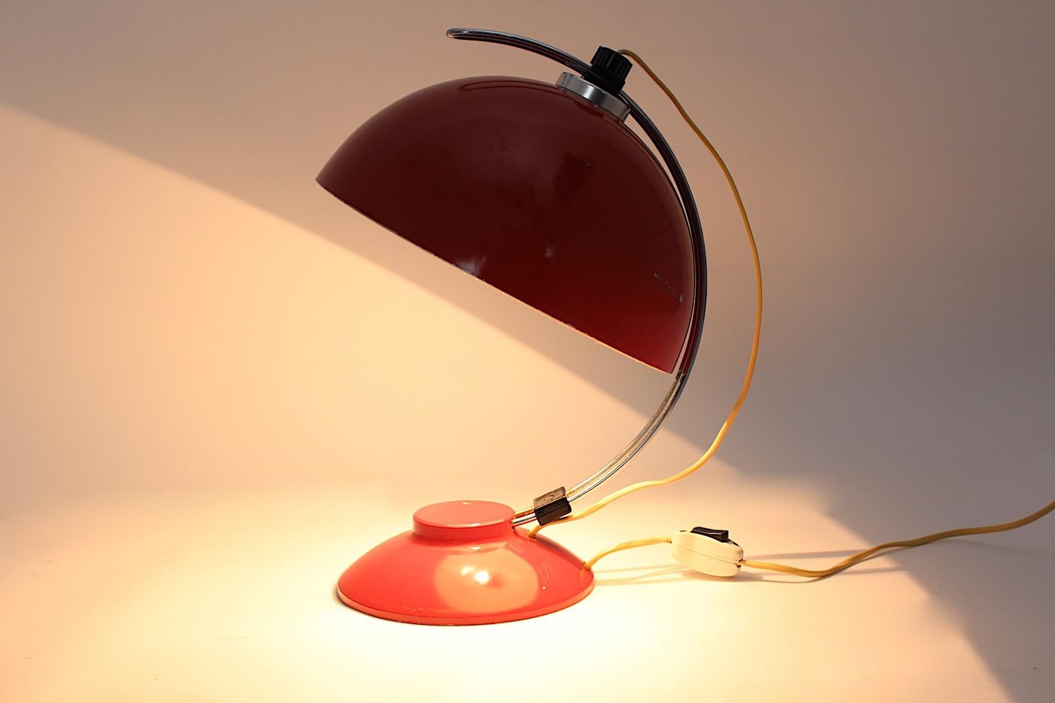 Mid Century Modern Vintage Red Table Lamp Adjustable Shade 1950s Germany For Sale 1